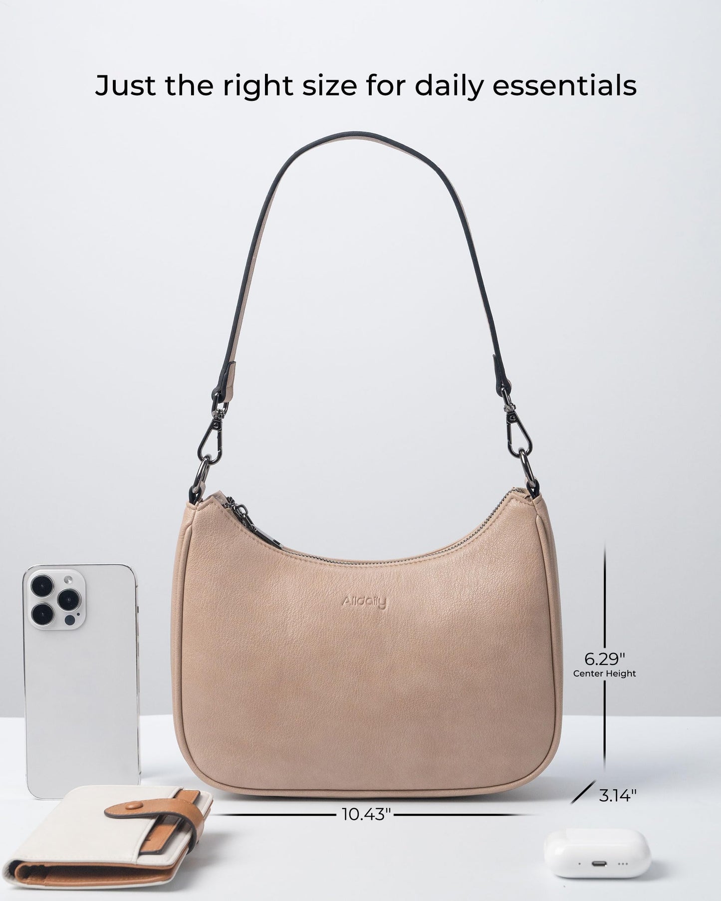Alldaily Shoulder Bag for Women Hobo Purse Textured Vegan Leather Crossbody Handbag with Removable Adjustable Strap (Oatmeal Beige)