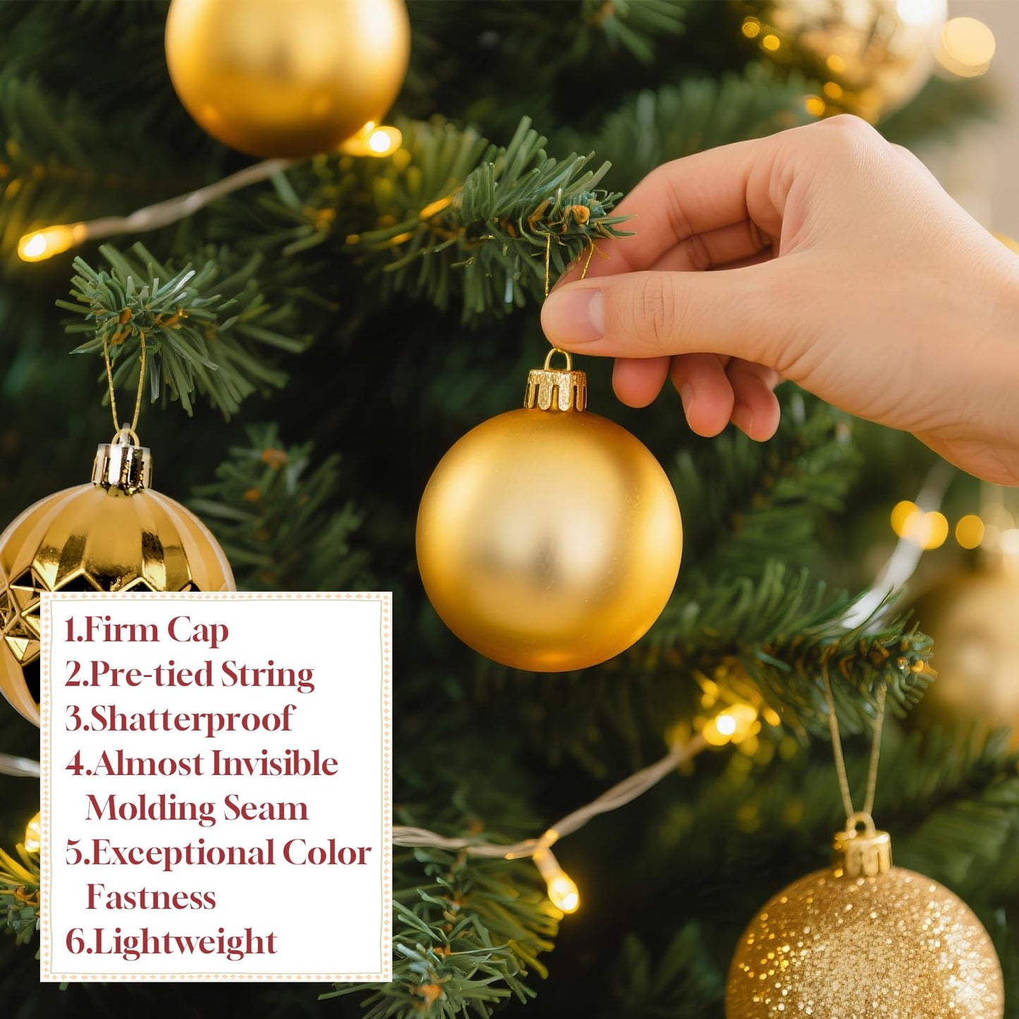 Christmas Tree Decorations Ornament Set, 60ct 2.36 Inches Gold Shatterproof Christmas Ball Ornaments, Hanging Ball for Xmas Holiday Wedding Party Decor