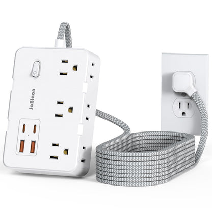 Flat Plug Power Strip Surge Protector, 5ft Ultra Thin Extension Cord with 4 USB Wall Charger(2 USB C Port), 6 Widely-Spaced Outlets Power Strip Compact for Travel, Office, Dorm Room Essentials (White)