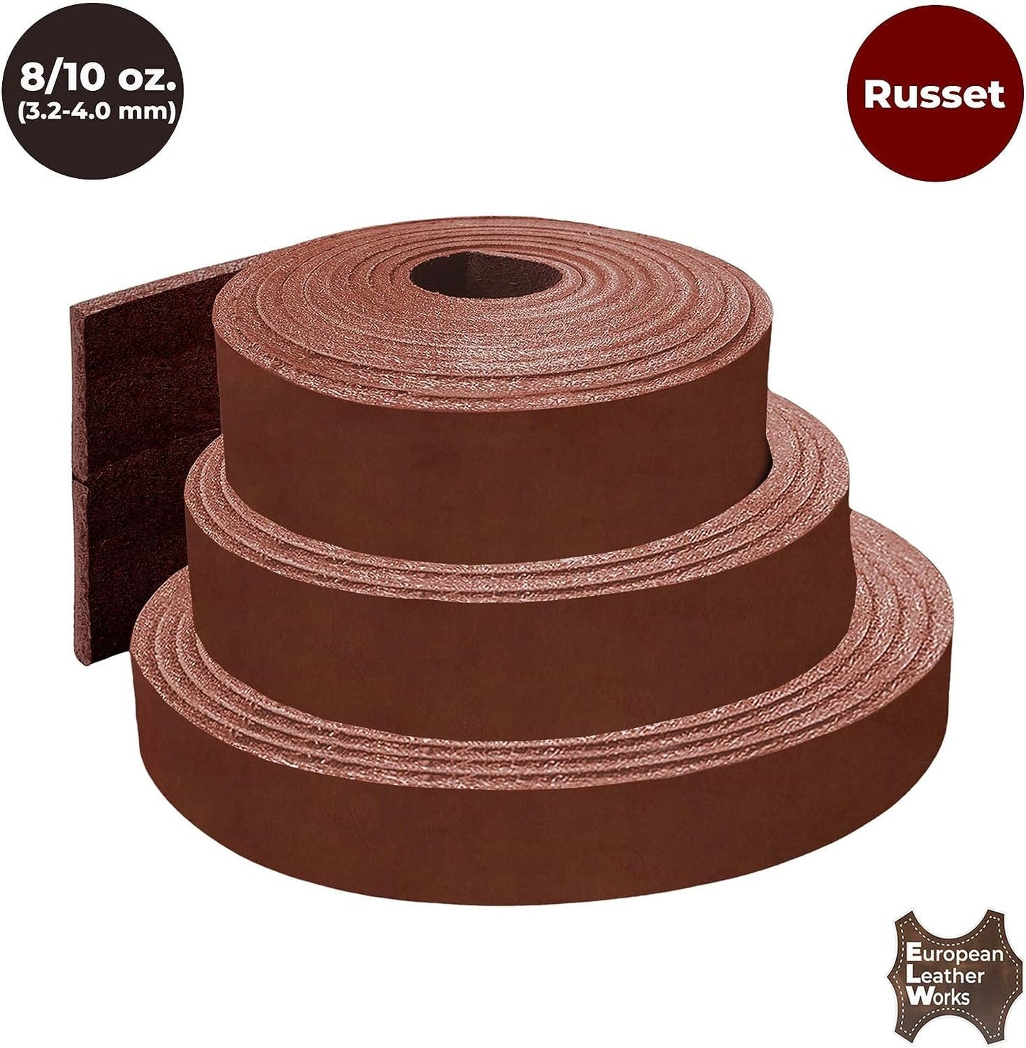 ELW Vegetable Tanned Leather 8-10 oz (3.2-4mm) Russet Straps, Belts, Strips Size: 2-1/4"x72" (5.7x182cm) Full Grain Veg Tan Tooling Leather Cowhide Heavy Craftsmen Grade AB for DIY, Tooling, Carving