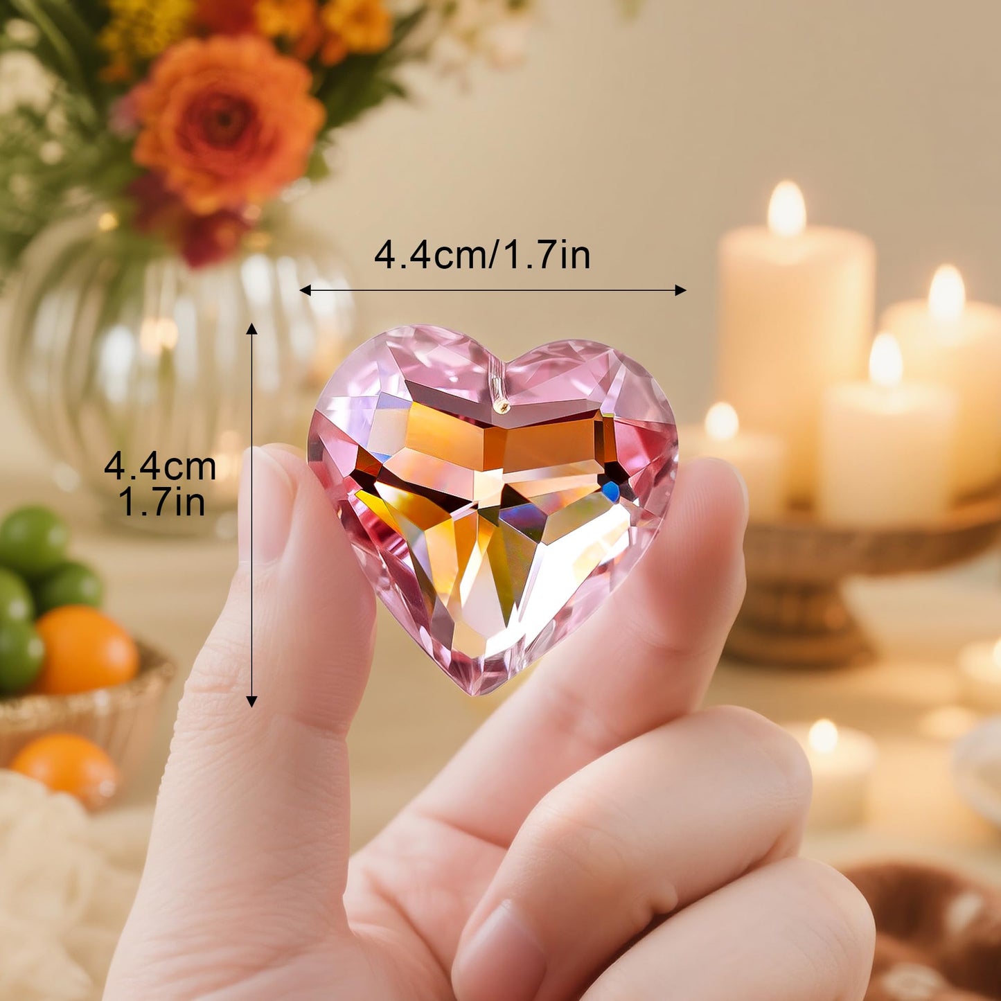 H&D HYALINE & DORA 6pcs Pink Heart Crystal Ornaments Valentine's Day Heart Shaped Ornaments Rainbow Hanging Crystals Ornament Pendant for Window, Wedding Decoration