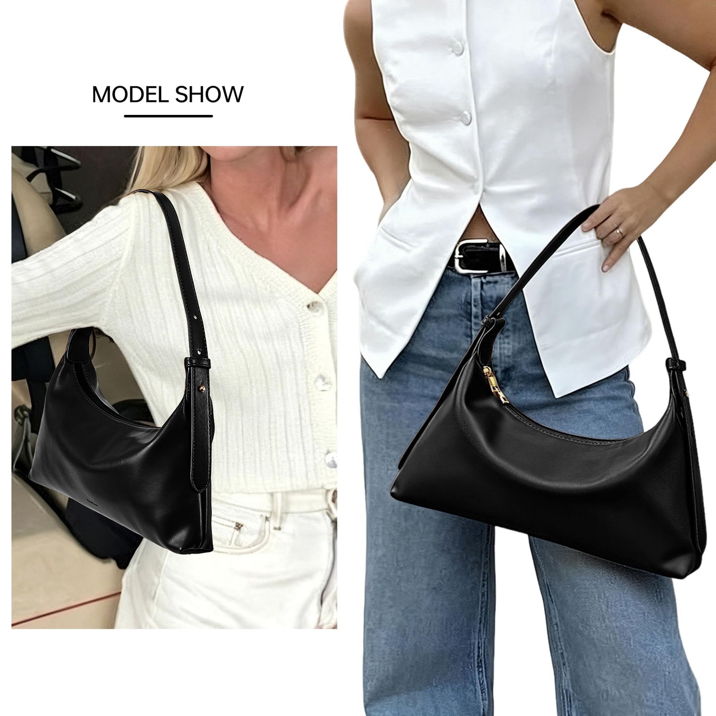 Kiss Sea Medium Crescent Hobo Bag for Women Vegan Leather Shoulder Purse Trendy