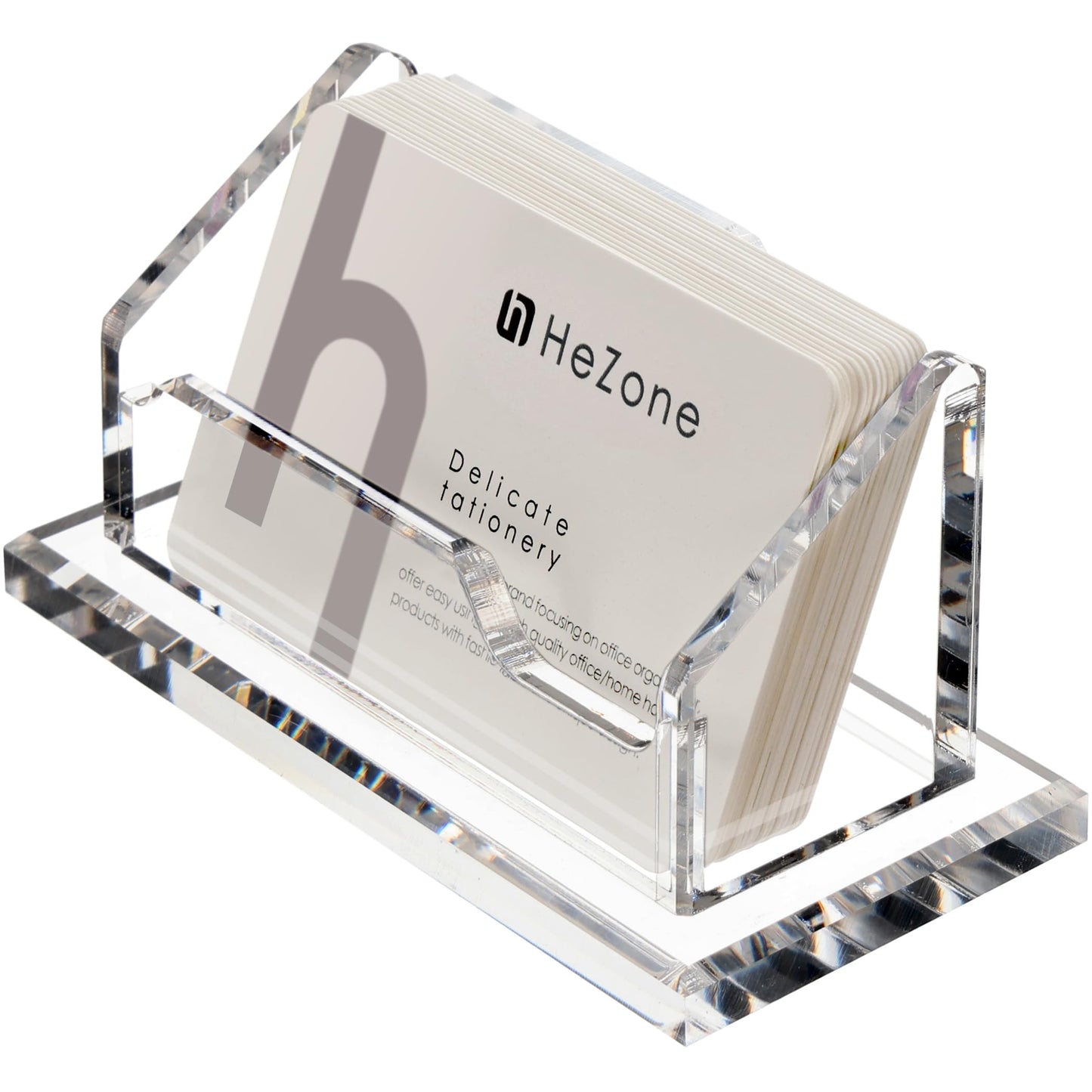 HeZone Acrylic Card Holder Clear Horizontal Business Card Organizer Stand for Desk 1 Slots Business Cards Stand for Women and Men,Office Desk Accessories,Organize 50 Cards-1 Pack