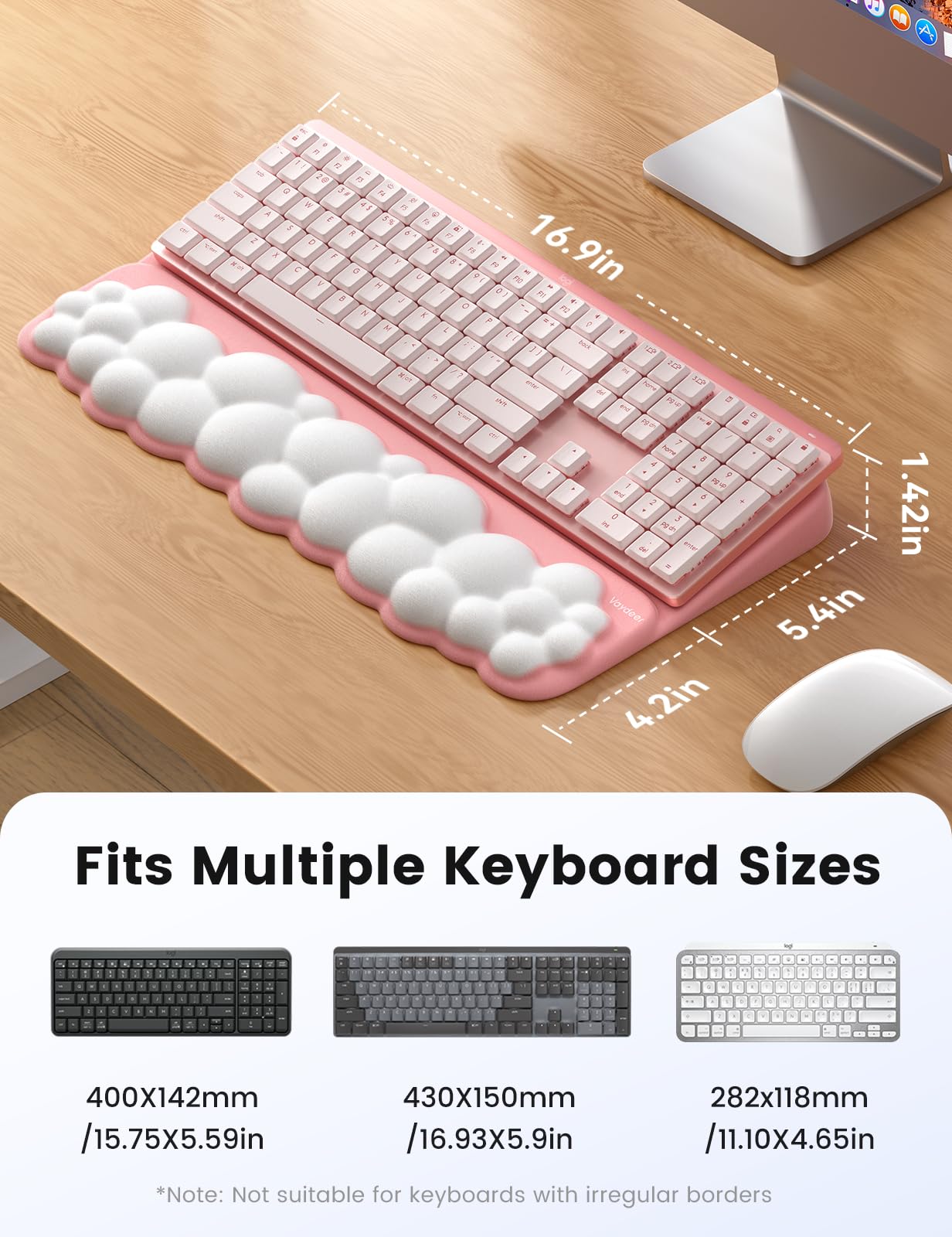 Vaydeer Cloud Wrist Rest with Keyboard Stand, Computer Wrist Support Pad Soft Memory Foam, Ergonomic Keyboard Riser Holder Lifter Tilted Wrist Cushion for Desk, Palm Hand Typing for Office Home Gaming