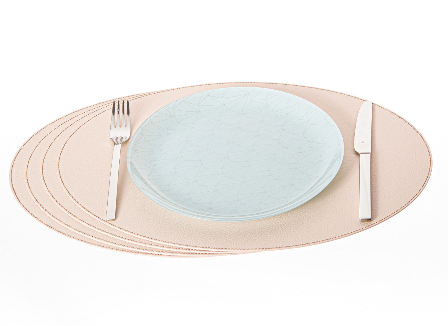 Nikalaz Oval Placemats Set (Pack of 4) Recycled Leather Table Mats 18 x 13 inches (45.7 x 33 Centimeters), Kitchen Dining Table Décor by Nikalaz (Beige - Creamy White)