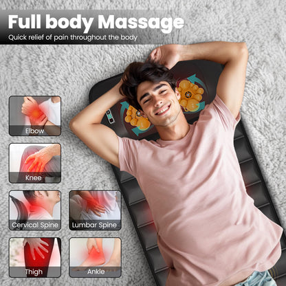 Massage-Mat, Detachable Neck Massager, Full Body Vibration Heating, Massage Pad with 10 Vibrating Motors and 9 Speed Settings for Home Office Use, Black
