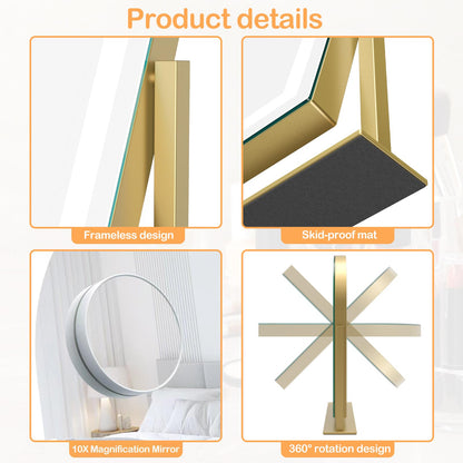Lighted Makeup Mirror, 17.2"x13.6" Hollywood Vanity Mirror with Lights, Three Color Modes, Smart Touch Control, 360°Rotation,with 5X Magnifying Glass
