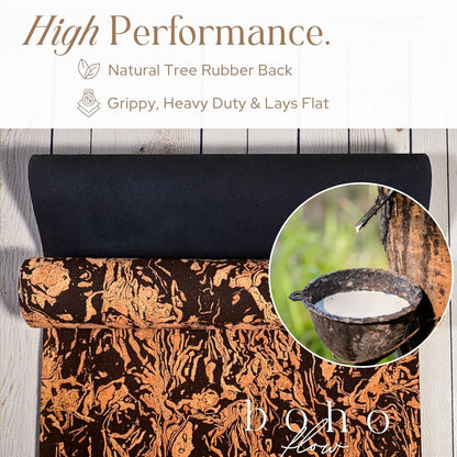 Boho Flow Deluxe Cork Yoga Mat | Caffè Core - Coffee Cork Edition | Eco-Luxury Coffee-Infused Cork Surface, Natural Tree Rubber Base & Signature Handmade Boho Macramé Bag