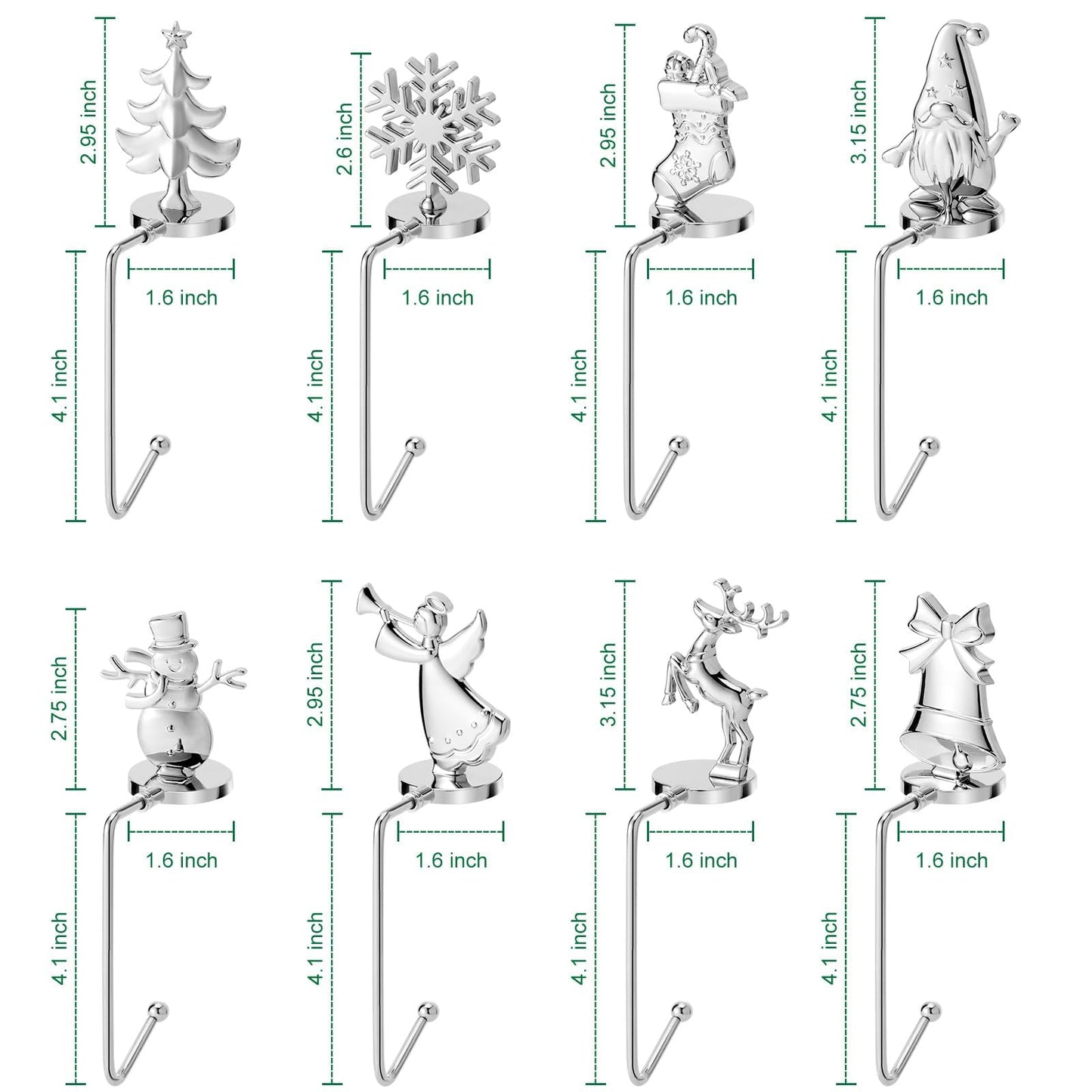 Christmas Stocking Holders for Mantel Set of 8, Non-Slip Adjustable Mantle Stocking Holders, Snowflake Snowman Reindeer Angel Bell Fireplace Stocking Hangers Set for Party Christmas Decorations