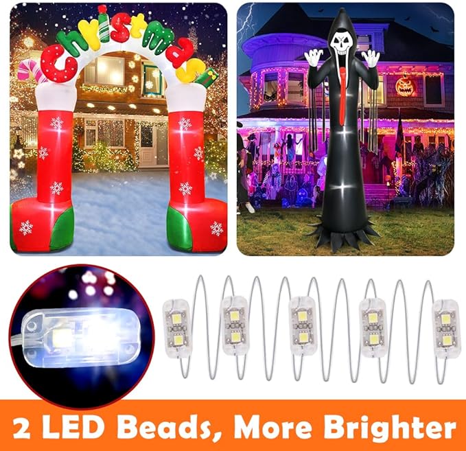 Inflatable Fan Replacement 12V 1.5A, Mini Air Blower Fan with 12V 2A Adapter and 5 LED Bulbs for Halloween Christmas Inflatable Outdoor Yard Decorations