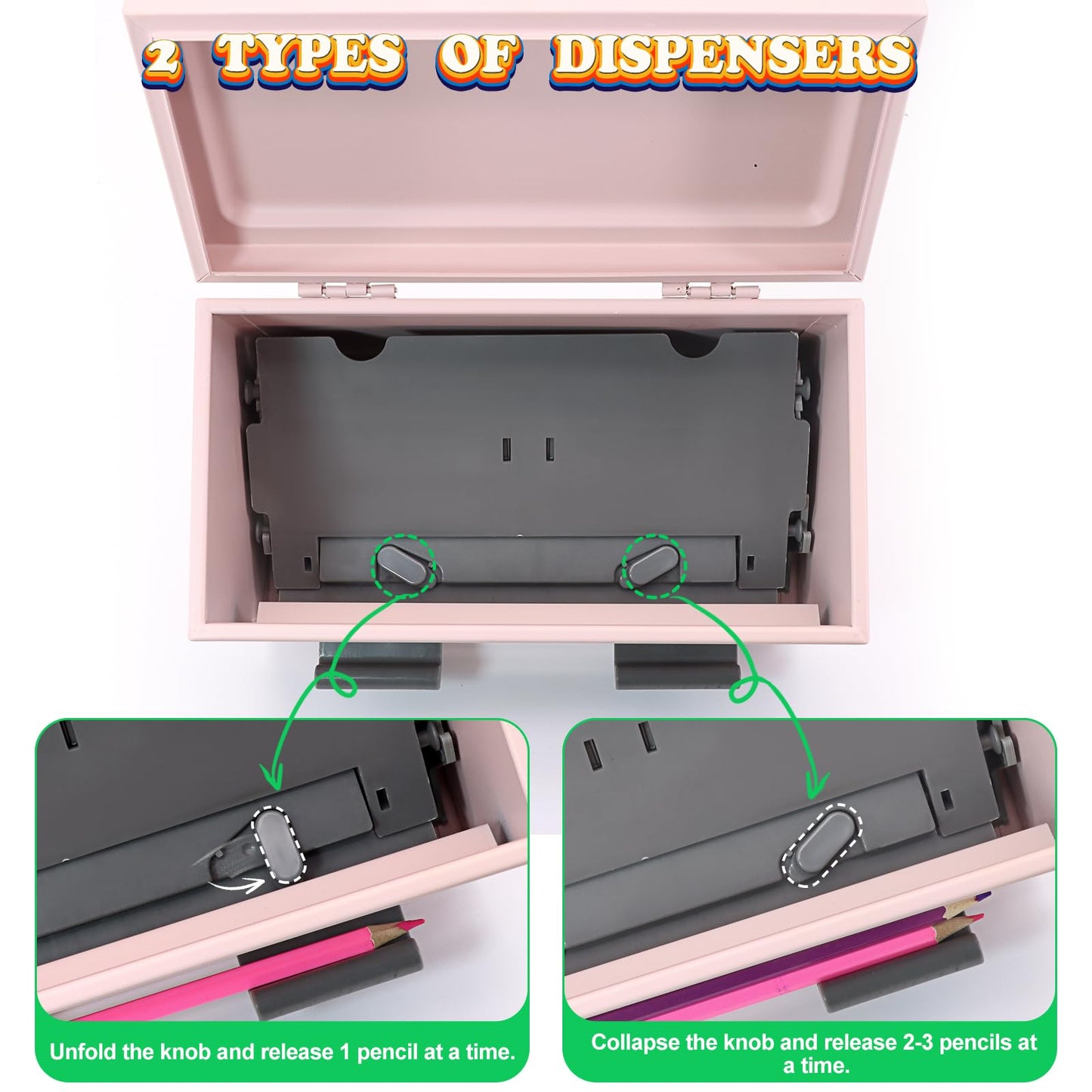 SYMDROMIA Pencil Dispenser for Classroom Stainless Steel Pencil Holder for Desk, Pencil Dispenser Set with Silicone Organizer & 5 Stickers, Back to School Classroom Must Haves Teacher Supplies (Pink)