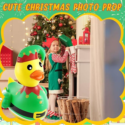 Hungdao 1 Pcs 4 Feet PVC Christmas Giant Inflatable Elf Duck Huge Rubber Large Blow up Duck Christmas Pool Floats for Xmas Holiday Indoor Outdoor Pool Decorations