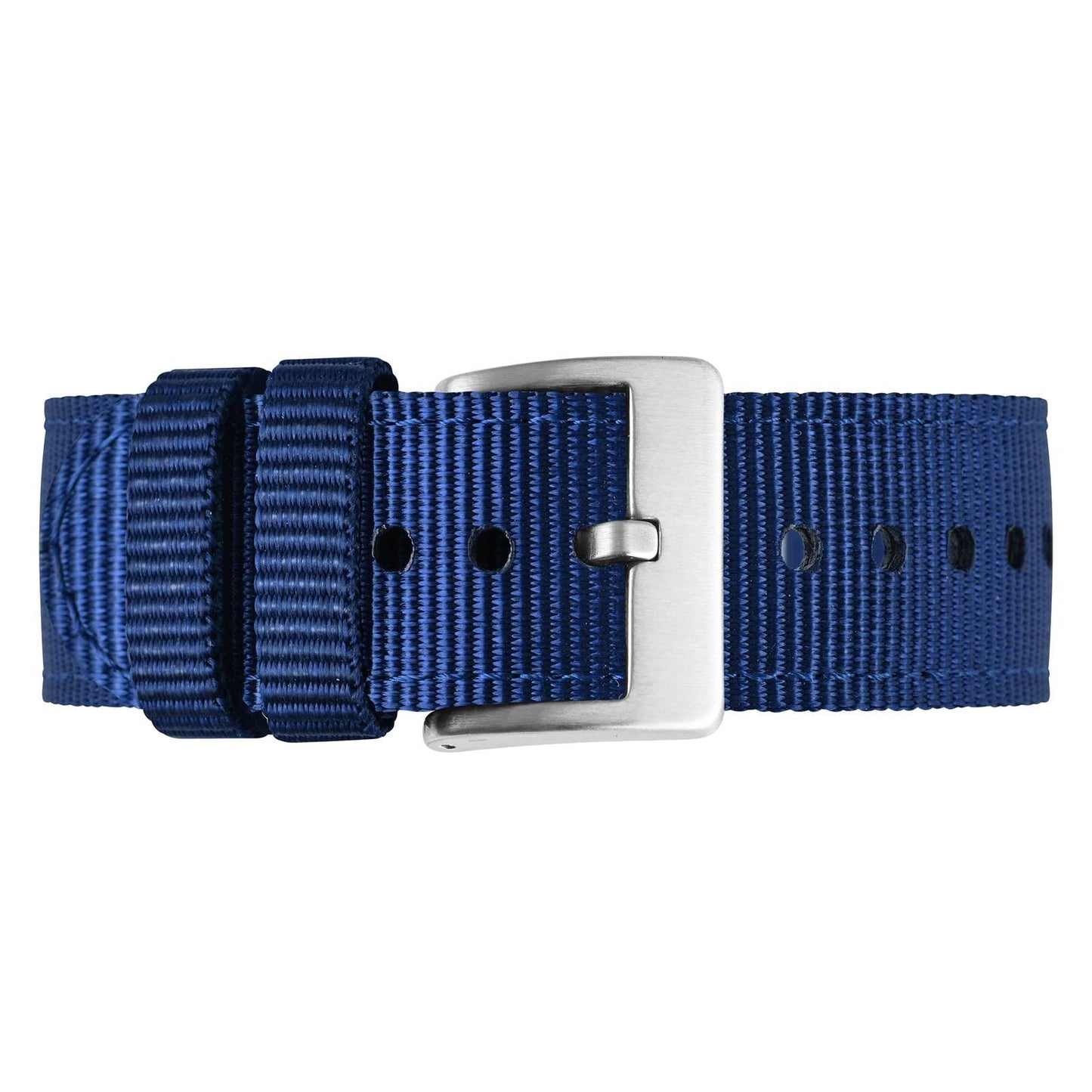BISONSTRAP Men’s Nylon Watch Bands, Two-Piece Military Watch Straps, Quick Release, Brushed Buckle, 20mm, Blue (Silver Buckle)