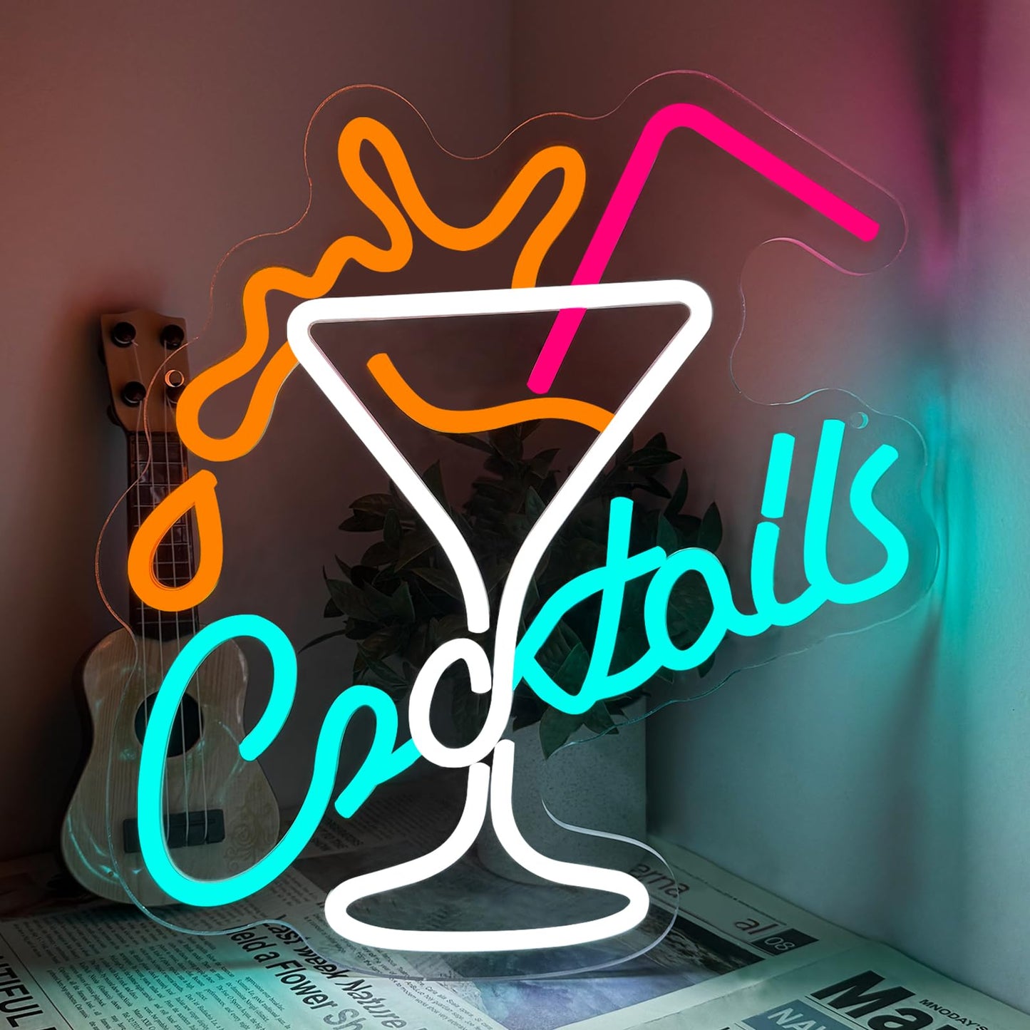 Cocktails Bar Neon Sign for Wall Decor, Led Cocktail Sign Glass Shaped USB Powered Neon Lights for Home Bar Man Cave Pub Cafe Beer Shop Art Wall Decoration