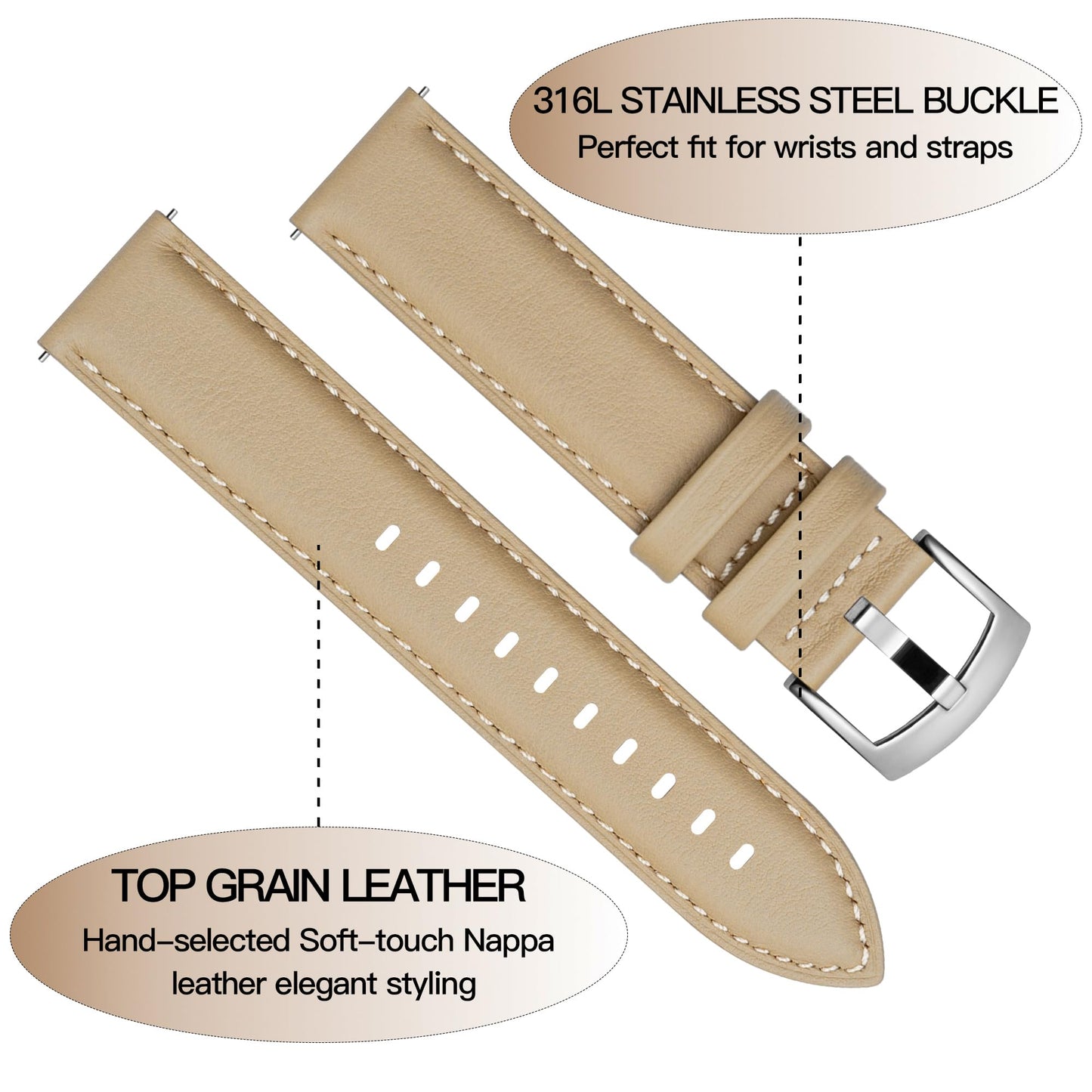 CORROPELLE Leather Watch Band Strap Quick Release, Soft Padded Top Grain Nappa Leather Wrist band for Men Women, Choice of Width 18mm 19mm 20mm 21mm 22mm Replacement band for Watch & Smartwatch