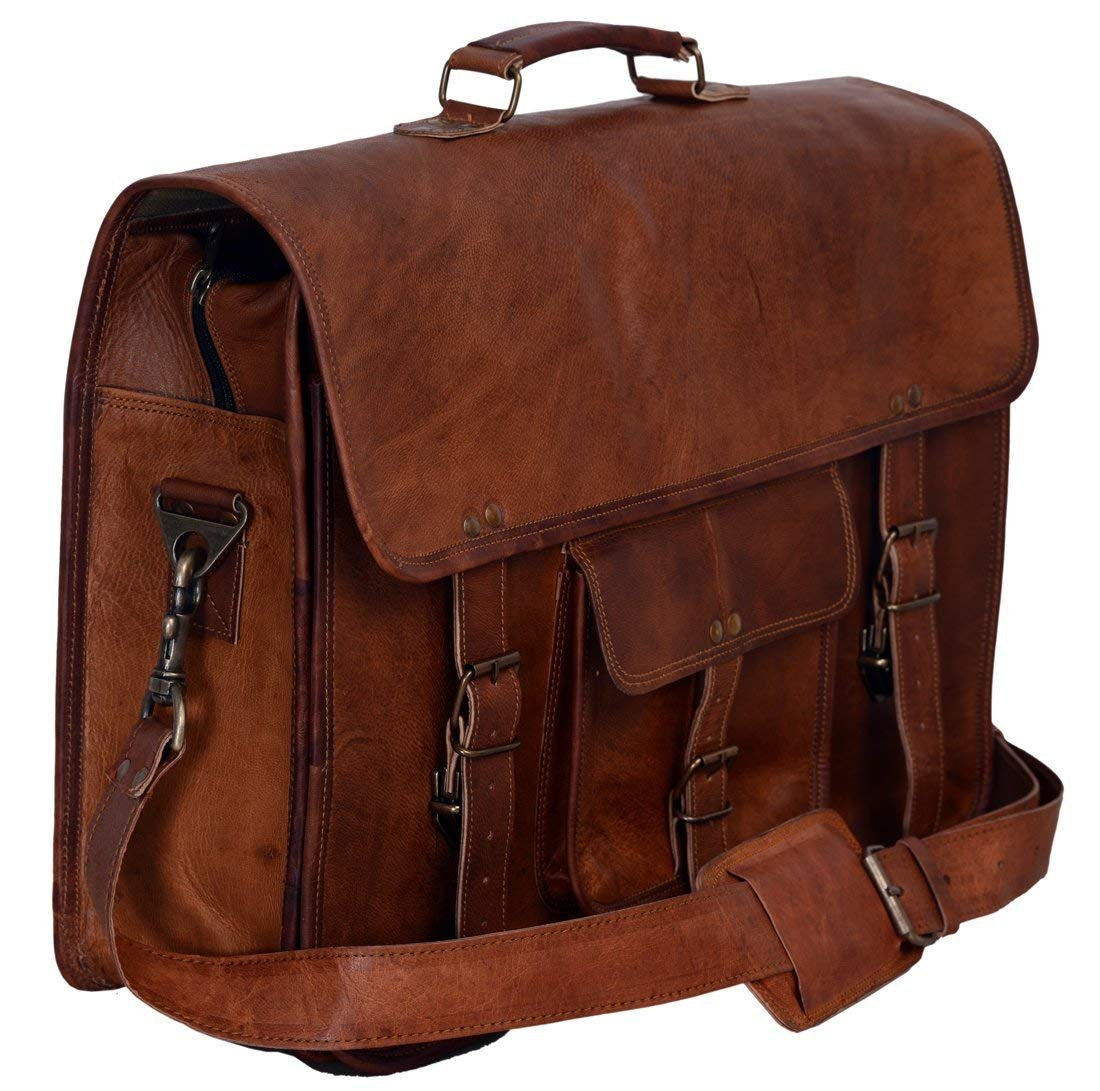 Leather briefcase for men 18 inch laptop messenger bag office satchel computer bag for men and women (18 INCH)