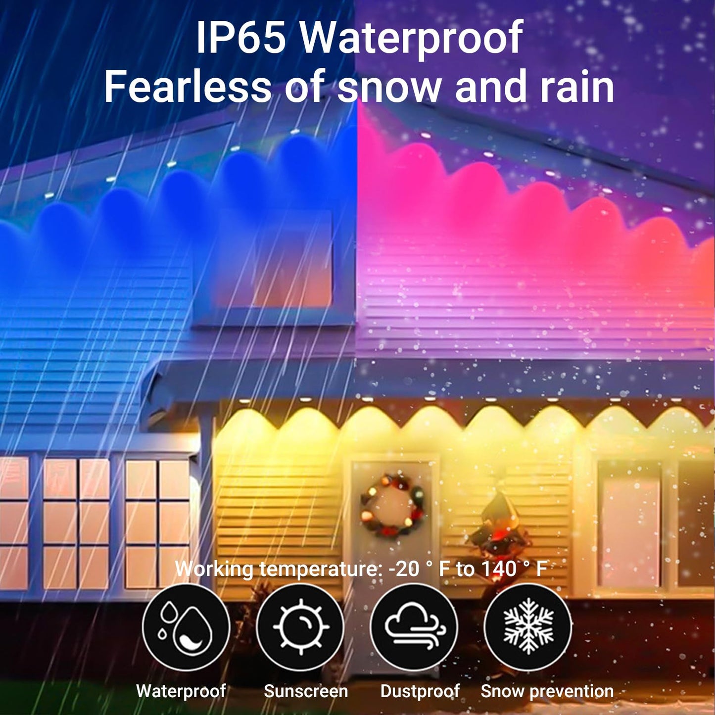 Permanent Outdoor Lights, Smart Outdoor String Lights with DIY Scene Modes, 100FT with 50 LEDs, IP67 Waterproof for Christmas, Halloween, Garden Decor, Party, Roof, Daily and Accent Lighting (100FT)