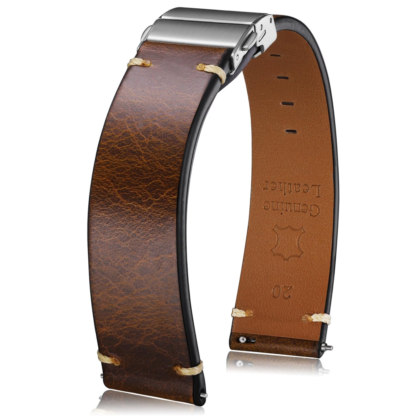 Getalia leather Watch Band Foldover Clasp Retro Oil wax Genuine Leather,18mm 19mm 20mm 21mm 22mm Quick Release Replacement Watch Straps for Men and Women (Brown Band Width-20mm)