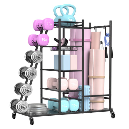 PLKOW Weight Rack for Dumbbells, Home Gym Storage for Dumbbells Yoga Mat Kettlebells and Gym Equipment, Golf Bag Organizer Dumbbell Rack for Garage, Home Gym