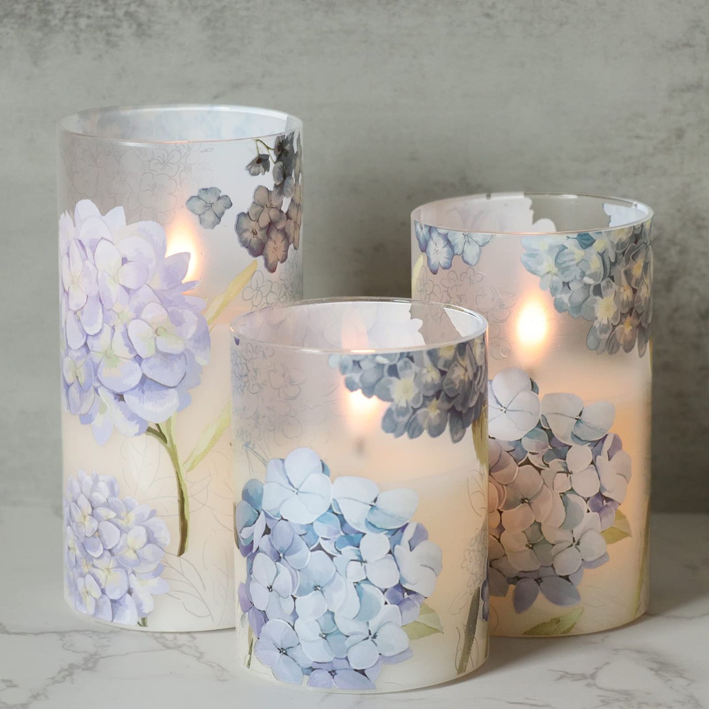 Eldnacele Hydrangea Glass Flameless Candles with Remote and Timer, Realistic 3D Wick Flickering Real Wax LED Window Candle Battery Operated Dinner Wedding Spring Decorations(3 x 4,5,6 Inch)