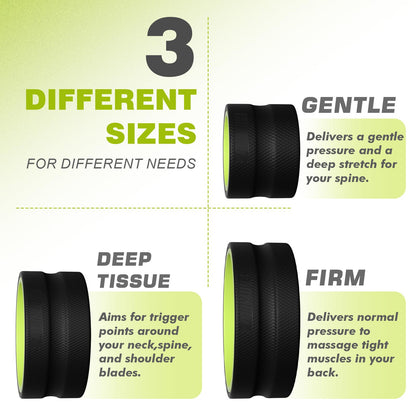 Back Roller Wheel - 3 Pack Yoga Foam Roller for Physical Therapy & Back Stretcher, Deep Tissue Massage for Pain Relief & Stretching | Green.