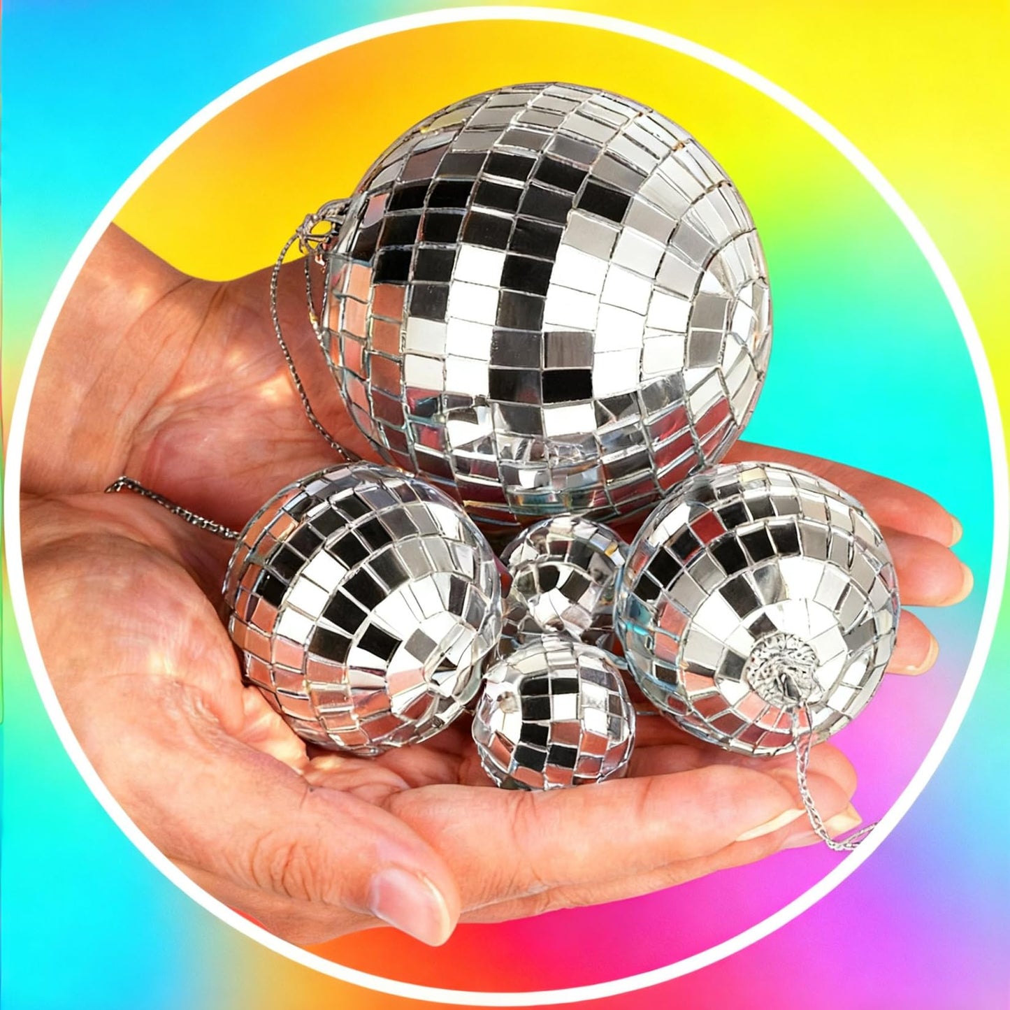 37 Pcs Mini Disco Mirror Ball Ornaments, Silver Disco Mirror Ball, Fun Silver Hanging for Party Decoration, Christmas Tree Ornaments Disco Ball Cup Toppers Wedding Birthday Party Festive Dance