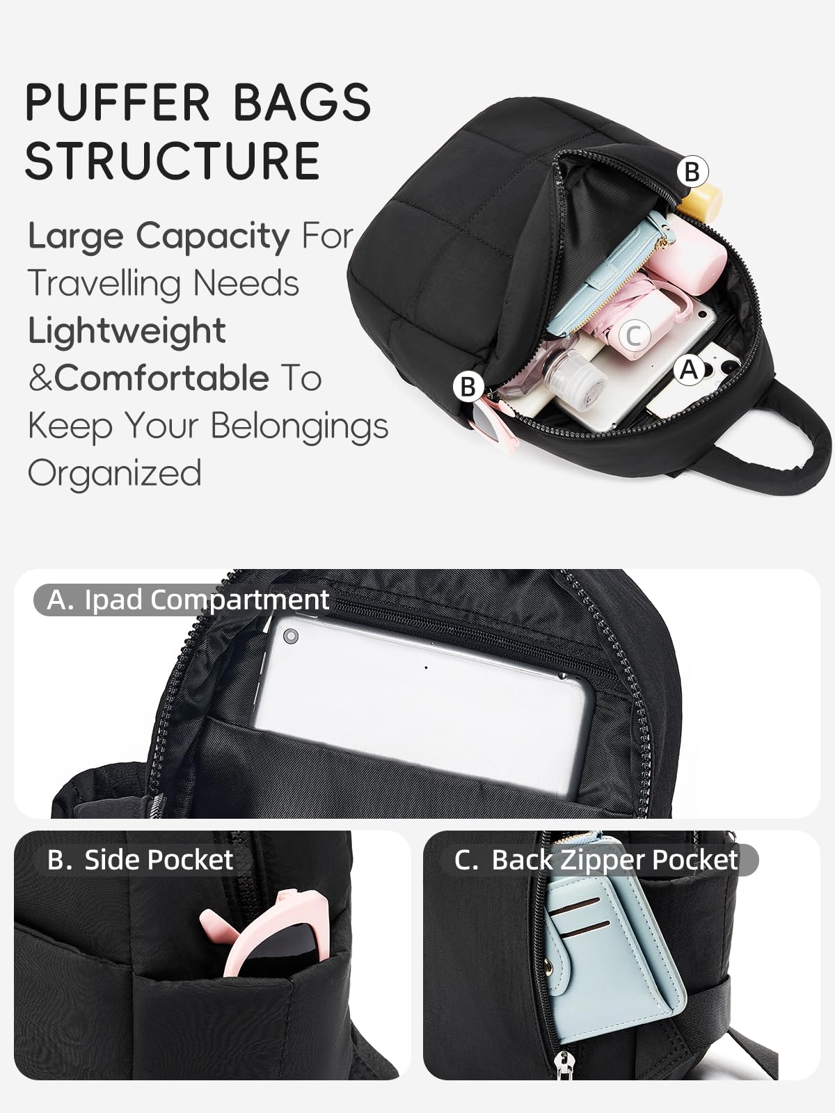 WESTBRONCO Mini Backpack for Women Nylon Small Fashion Backpacks Purse Puffer Lightweight Backpacks for Travel, Shopping, Daily