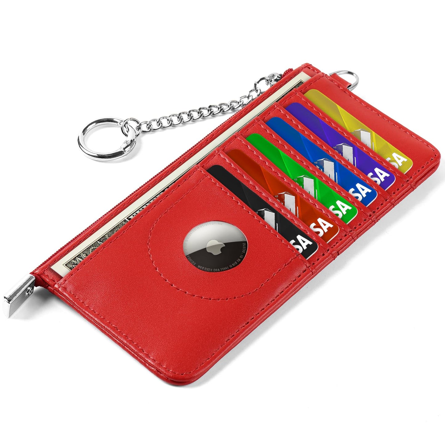 EcoVision RFID Blocking Slim Credit Card Holder Wallet with Zipper Money Pocket & Keychain, Slim Airtag Wallet for Men Women