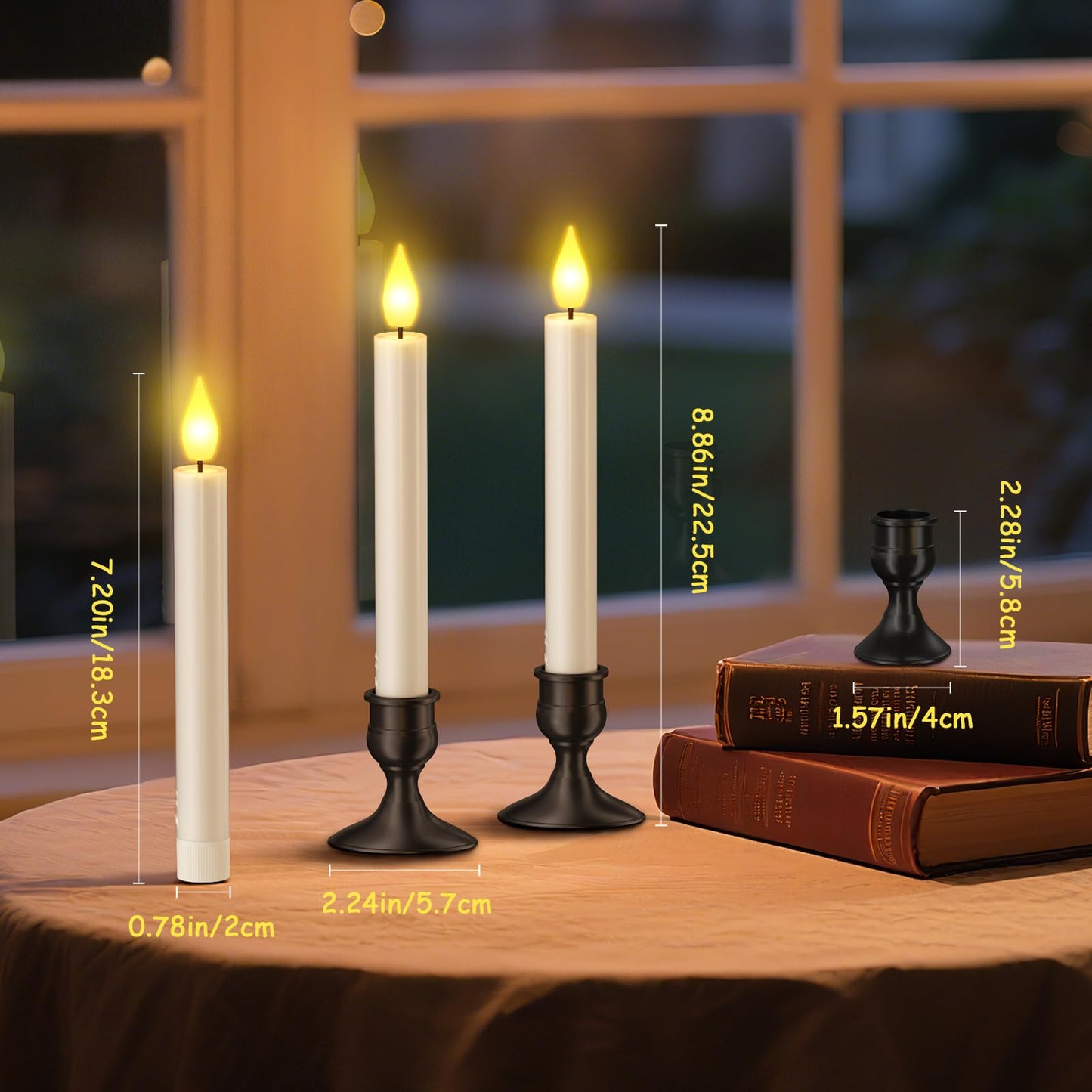 Yme 10 PCS Flameless Taper Candles with Dusk to Dawn Sensor, 7.2" Window Candles Battery Operated with Holders, LED Candle Sticks Christmas Window Lights for Christmas Halloween Holiday Home Decor