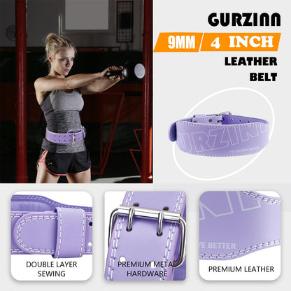 9 mm Leather Weight Lifting Belt for Men and Women with 4 Inches Wide Padded for Weightlifting Deadlift, Cross Training, Power Lifting Workout & Squats Exercise(Purple/S)