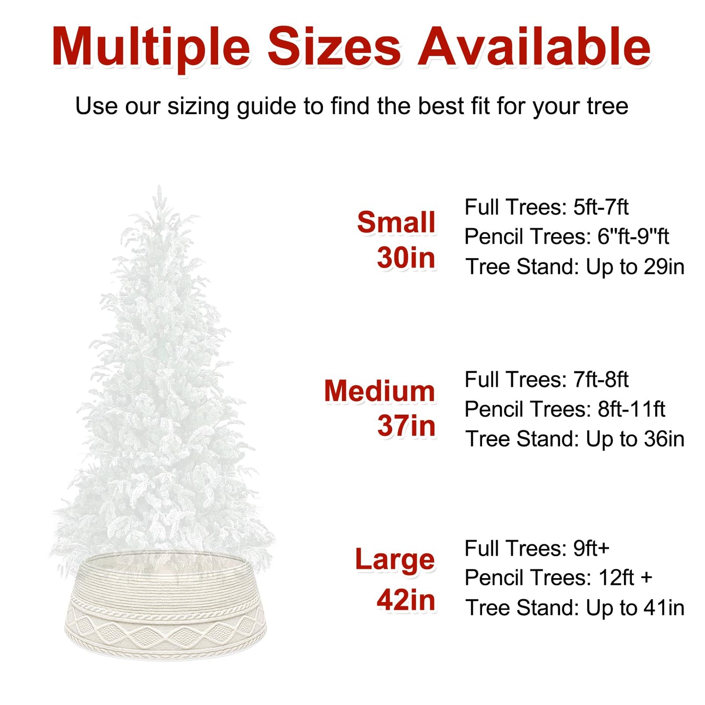 Malier Christmas Tree Collar, 30’’ Knit Xmas Tree Collar, Christmas Tree Collars for Artificial Trees, 11" Extra Tall Tree Stand Base Cover Ring Skirt for 6 ft 9 ft Tree (White, 11''H × 30" W)