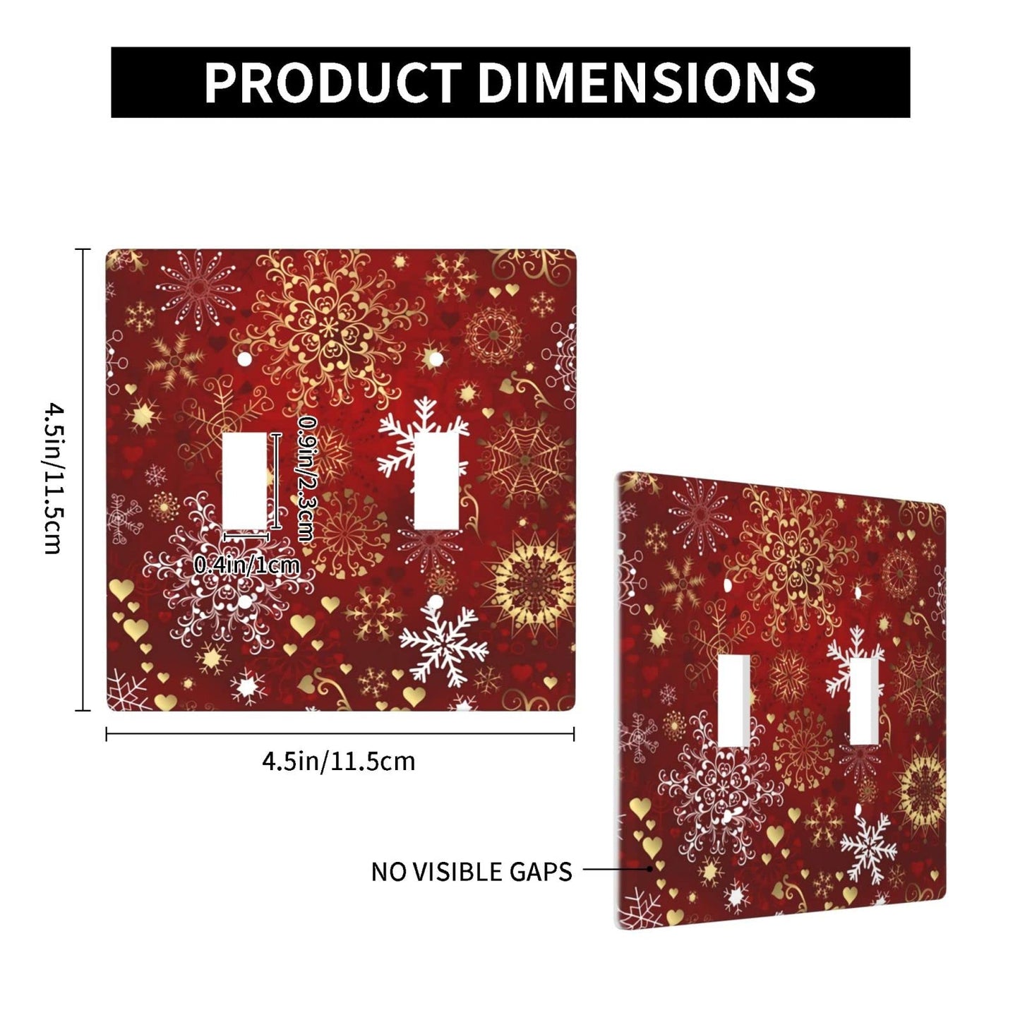 Winter Snowflake Red Sparkle Christmas Pattern Double Gang Toggle Light Cover Decor Wall Plate/Switch Standard Size