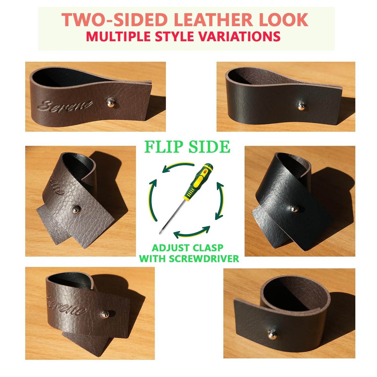 Dark Brown Napkin Rings Set of 6 – Elegant Leather Napkin Ring Holders, Double-Sided Waterproof, Durable Table Decor for Easter, Weddings & Dinner Parties, Stylish Table Setting Accessories