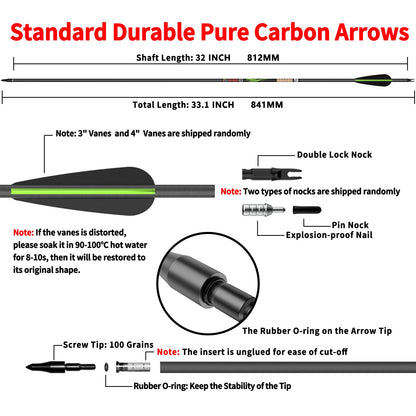 sanlida 24 PCs, 100% Pure Carbon, 0.003'' Straightness, Dragon 9 Flagship 24T Carbon Hunting Arrows for Compound Bow, Professional Standard Hunting Arrows with Removable Tips (320 Spine)
