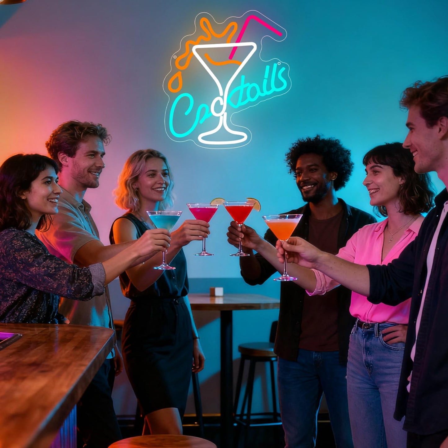 Cocktails Bar Neon Sign for Wall Decor, Led Cocktail Sign Glass Shaped USB Powered Neon Lights for Home Bar Man Cave Pub Cafe Beer Shop Art Wall Decoration