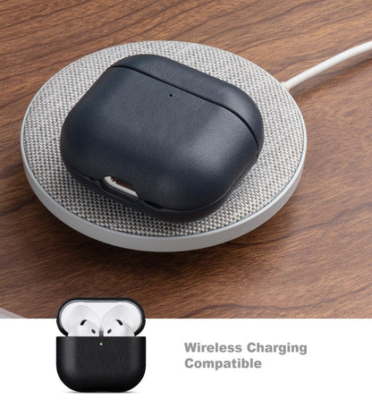 LOPIE Handmade Case for AirPods 4 / AirPods 4 with Active Noise Cancellation Leather Case, Fully-Wrapped with Top Grain Leather, Protective Hard Shell Cover for Gen 4 AirPods - Black