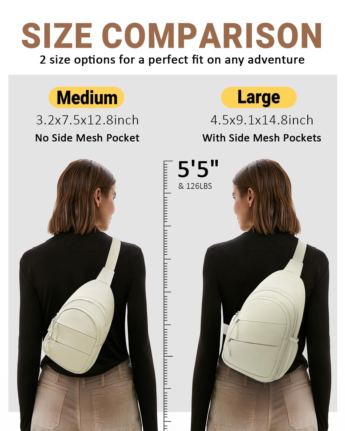Tuwubi Crossbody Bags for Women, Sling Bag for Men, Small Hiking Backpack Anti Theft Lightweight for Outdoors Travel (M, Beige)