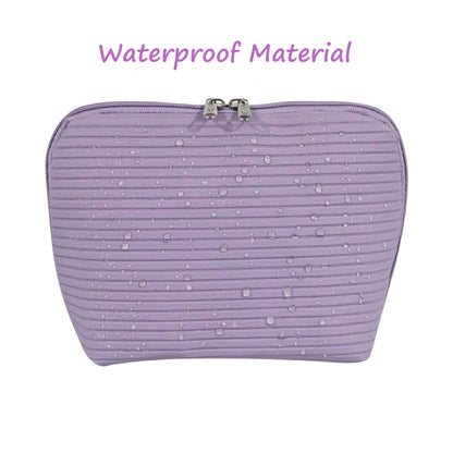 Tense Edano Travel Makeup Bag for Women, Waterproof Stand Up Cosmetic Bag with Brush Holders, Organizer Bag with Compartments, Fold-Down Design for Skincare, Toiletries & Essentials (Purple, Medium)