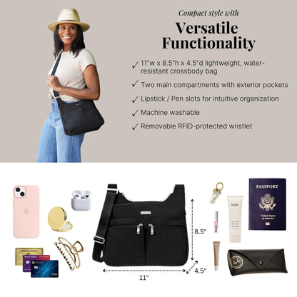 Baggallini Cross Over Crossbody Women 11x8.5 Medium Travel Bag Lightweight Water-Resistant Nylon Organized Handbag Purse