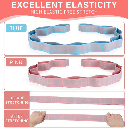 2PCS Elastic Yoga Stretching Strap with 11 Loops, CEILIWEN Elastic Band for Physical Therapy,Pilates Stretch Band,Elastic Exercise Bands, Leg Stretching Strap,Stretch Resistance Bands for Exercise
