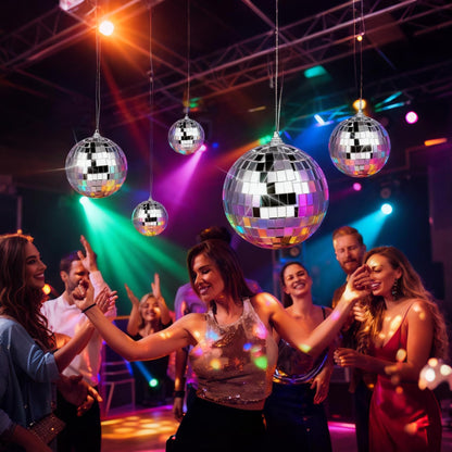 37 Pcs Mini Disco Mirror Ball Ornaments, Silver Disco Mirror Ball, Fun Silver Hanging for Party Decoration, Christmas Tree Ornaments Disco Ball Cup Toppers Wedding Birthday Party Festive Dance