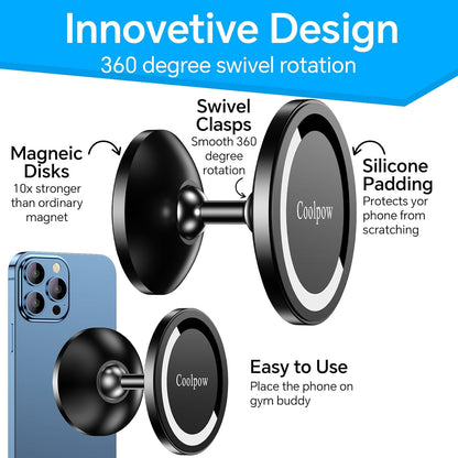Gym Magnetic Phone Holder Mount for MagSafe【All Metal】Dual Magnetic Phone Holder for Gym Accessories Attach to Metal Surface, Gym Phone Holder Magnet for iPhone 16 15 14 13 Pro Max Gift for Men Women