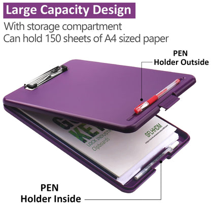 SFLHHDM A4 Clipboards, Folder Clipboard with Storage, Folio Plastic Clipboard with Low Profile Clip,Waterproof Nursing Clipboards Foldable Document Case for Office Work-Deep Purple