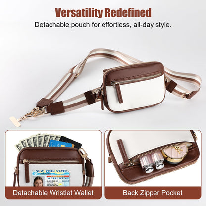 Poaivel Clip and Go Strap For Phone with Leather Wallet Crossbody, Adjustable Phone Lanyard with Slim Detachable RFID Wristlet Wallet and 2 Phone Wrist Strap, For Daily Life & Travel, Coffee Brown