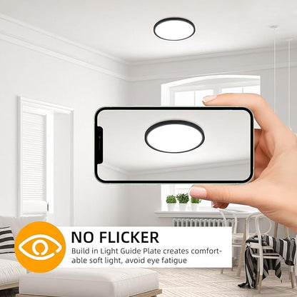 Hlite 4pack 9 Inch Flush Mount LED Ceiling Light Fixture,18W 1800LM Super Slim Light Fixtures Ceiling Mount 3000K/4000K/5000K 3CCT Selectable,Ceiling Light Fixtures for Kitchen,Bedroom (Black)