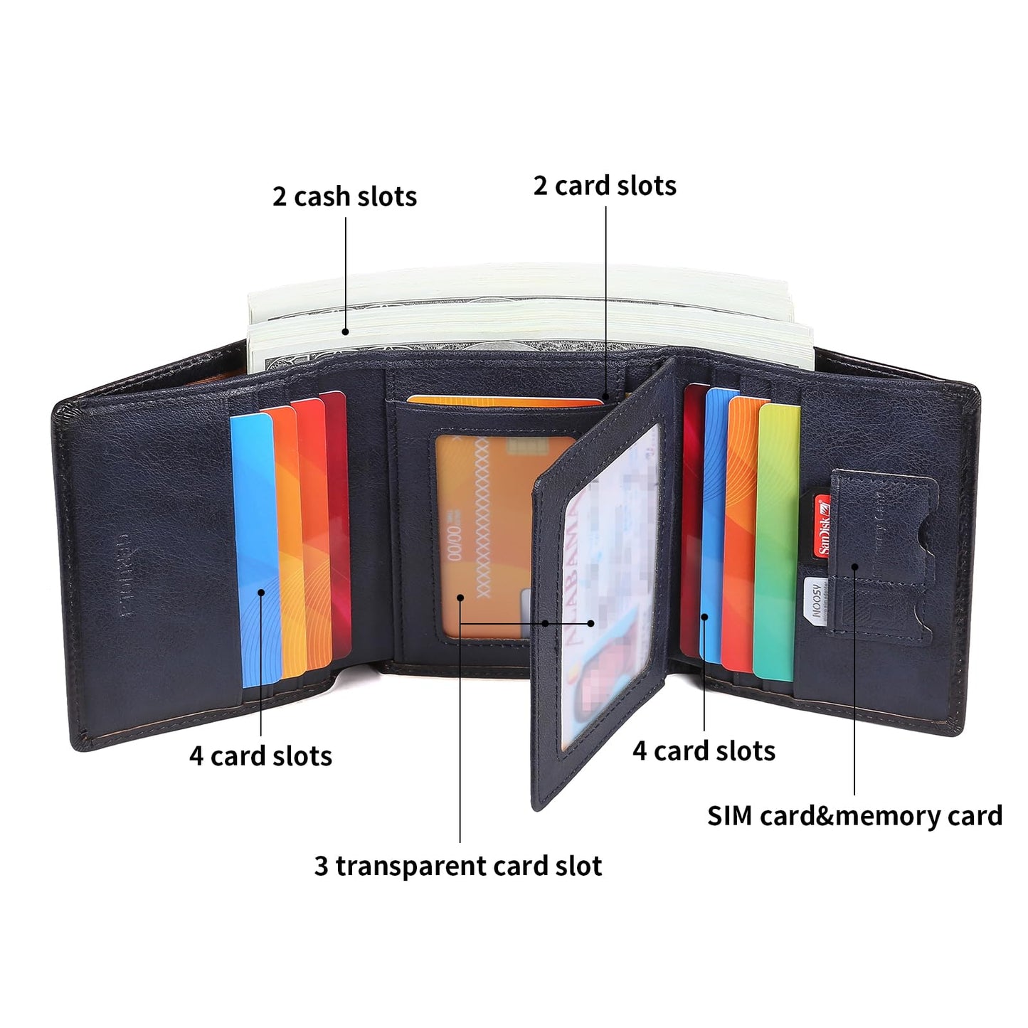 Trifold Wallets for Men Genuine Leather Large Capacity RFID Blocking, Includes Id Window and Credit Card Holder,Mens Wallets Leather