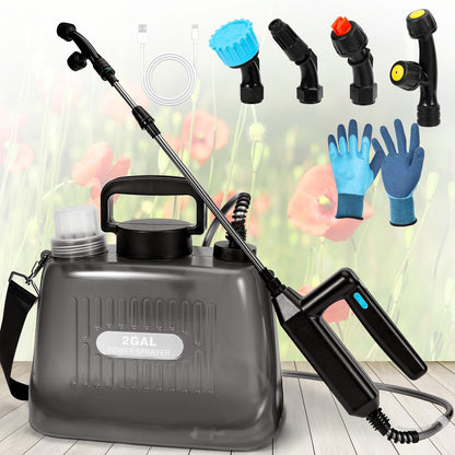 WYRJXYB Battery Powered Sprayer 2 Gallons, Upgrade Electric Garden Sprayer with 4 Mist Nozzles,USB Rechargeable Handle,32in Telescopic Wand,1 Glove,Portable Garden Sprayer for Yard Lawn Garden