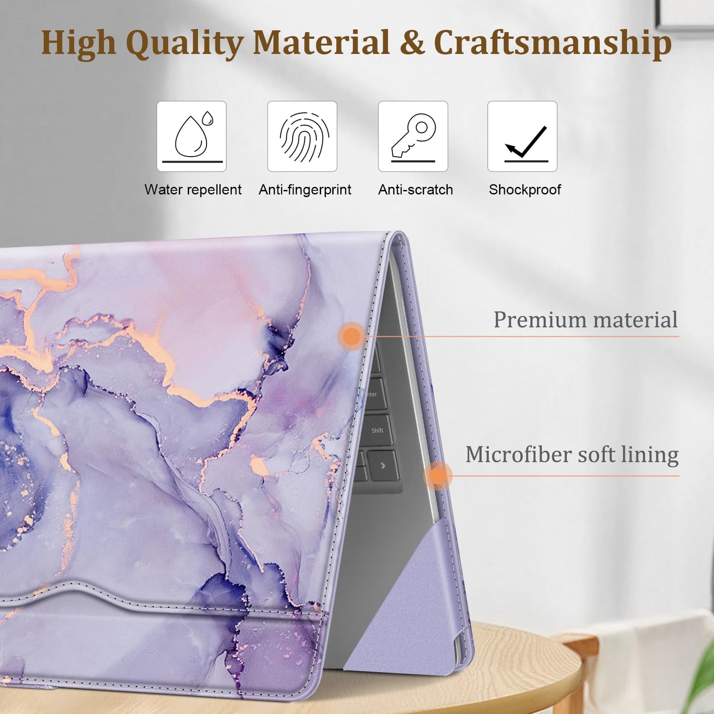 Fintie Sleeve Case for 13.8 Inch Microsoft Surface Laptop for Business 8, 13.8 Inch Surface Laptop 7, 13.5 Inch Surface Laptop 6/5/4/3/2 - Folio Book Cover with Large Pocket, Lilac Marble