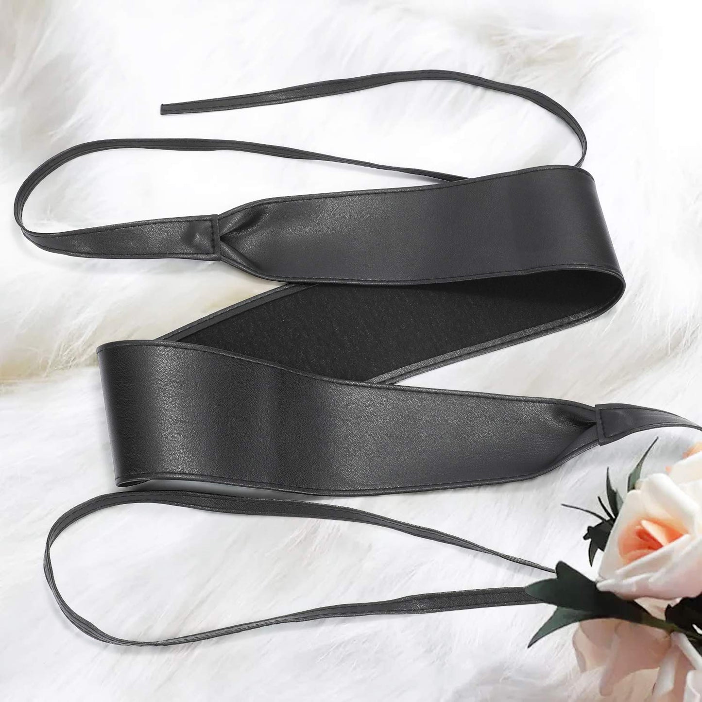 4 Pack WERFORU Women Obi Belt PU Leather Self Tie Wrap Wide Waistband Boho Belt for Costumes, Black+White+Brown+Coffee, Suit for Waist Size 25"-32"