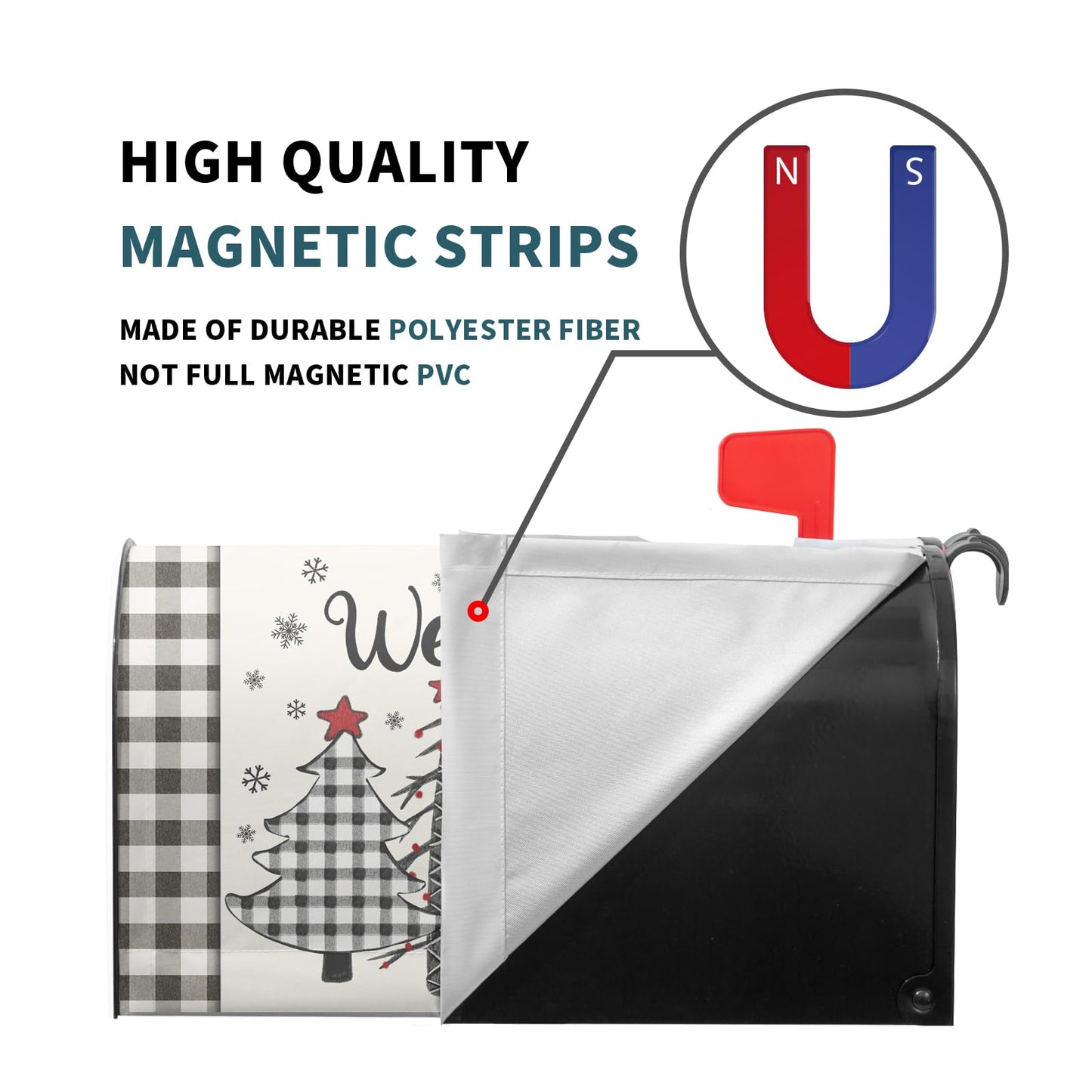 Miaoquhe Christmas Buffalo Plaid Mailbox Covers Magnetic Standard Size 21"x18" Winter Welcome Tree Mailbox Wraps Xtmas Snowflakes Post Letter Box for Holiday Outdoor Decoration